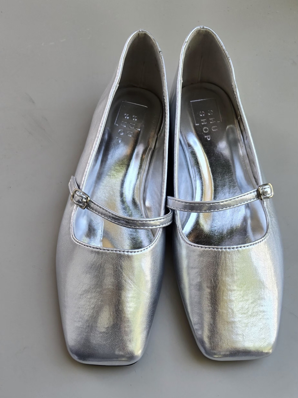 ShuShop Silver Metallic Mary Jane Flats